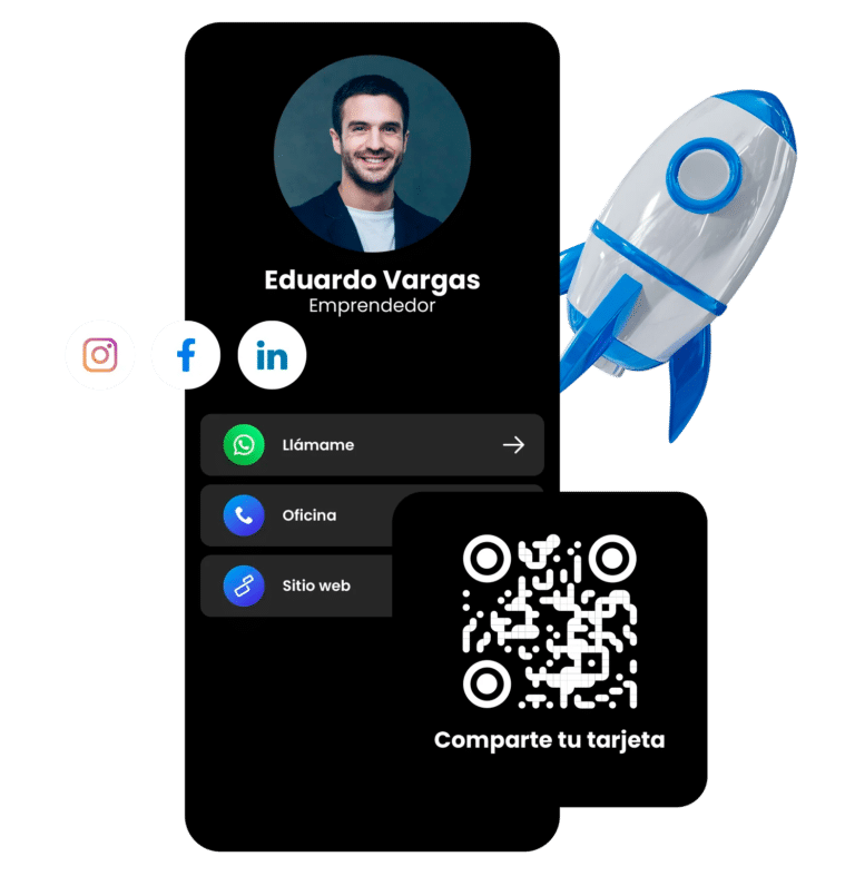 Perfil digital de Eduardo Vargas, emprendedor, con contactos y QR en GoConWork