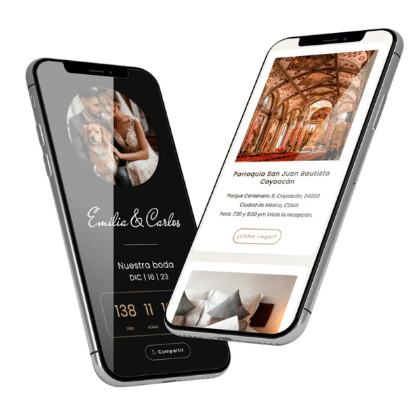 Invitación digital de boda con cuenta regresiva y galería de fotos